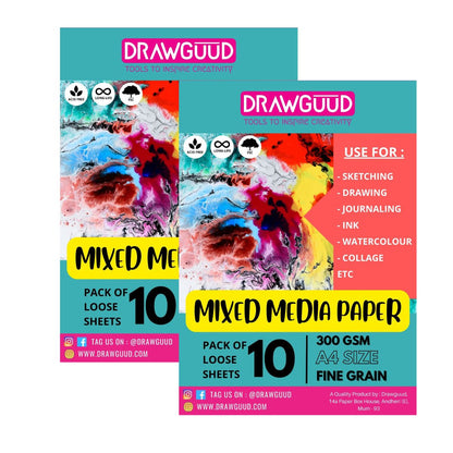 DRAWGUUD Pack of 2 300 GSM MIXED MEDIA PAPER FOR PAINTING, LOOSE SHEETS