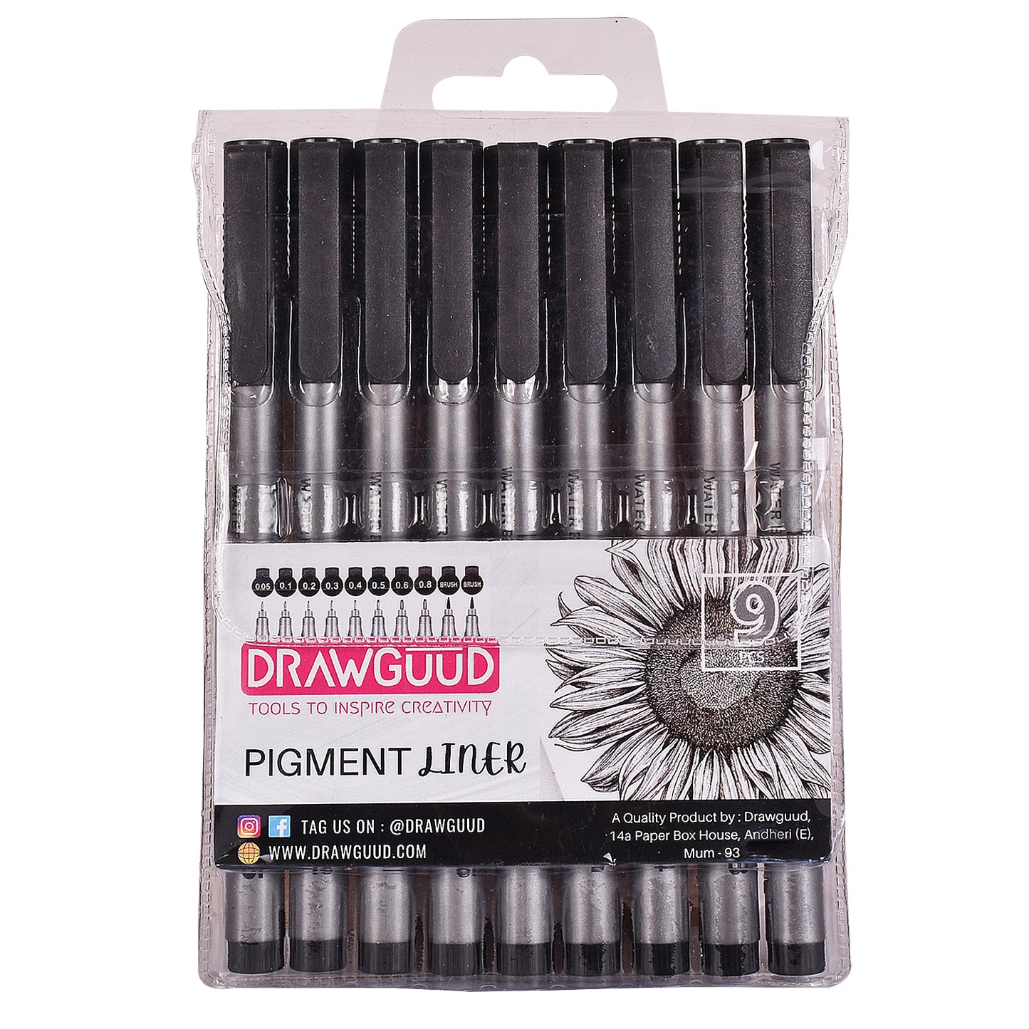 Fineliner Pens, Set of 9, Waterproof Micro-pens, Drawing Pens for