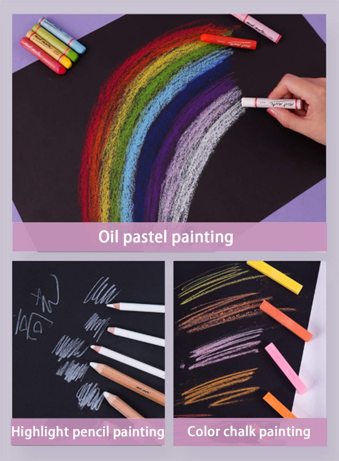 flower-black paper, glue resist with chalk pastels